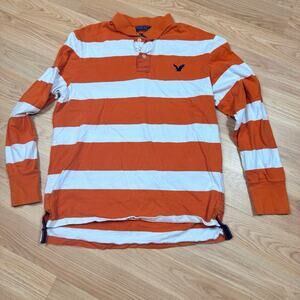 American Eagle Mens Y2K Vintage Rugby Polo Size L Thick Varsity Preppy Sports